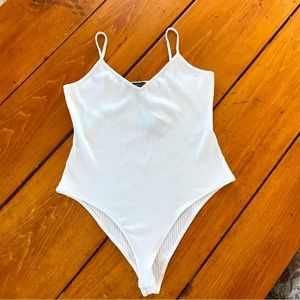 NWT Primark Ribbed White Bodysuit - Spaghetti Straps - Cotton - V Neck - Large